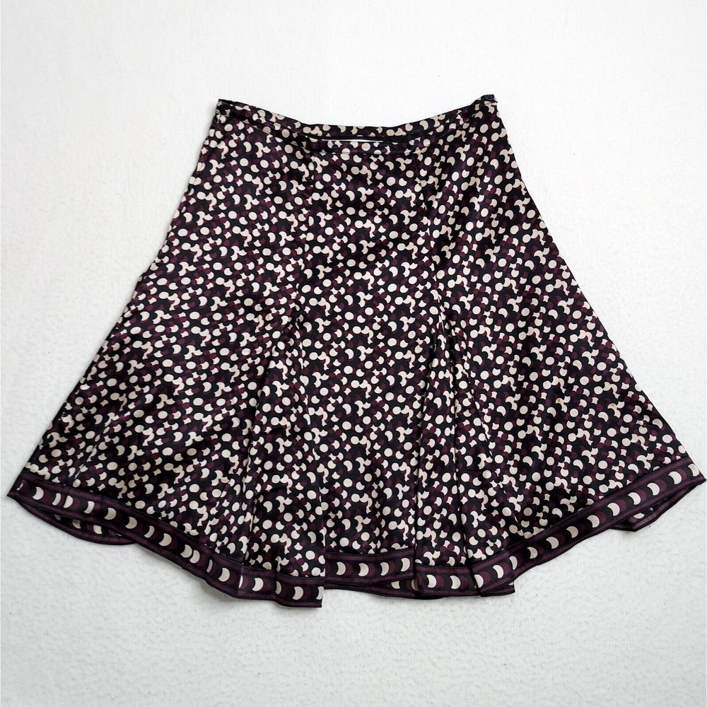 Women Polka Dot Silk Satin Skirt Small Petite Studio M Black Skater Flowy Witchy